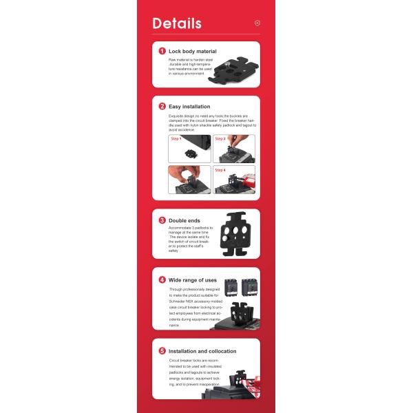 Black Steel Double Head Safety Lockout Device For Schneider Circuit Breaker With 3 Holes