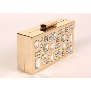 Rectangle Shape Stone Clutch Bag Gold Frame Silver Glass Stone For Elegant Lady