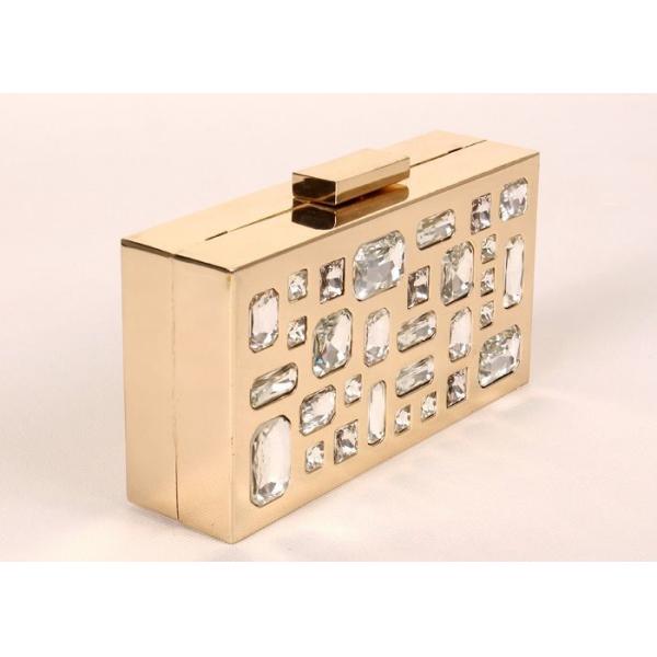 Quality Rectangle Shape Stone Clutch Bag Gold Frame Silver Glass Stone For Elegant Lady wholesale