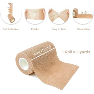 Beige-Self Adhesive Cohesive Bandage Wrap, Self Adherant Non-Woven Wrap Rolls,
