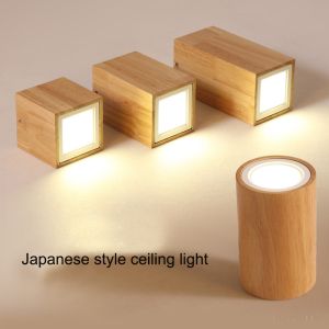 Nordic style round and square solid wood corridor led ceiling light living room