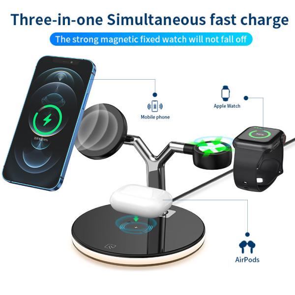 PC ABS 3 In 1 15W Magnetic Desktop Wireless Charger For Cell Phone