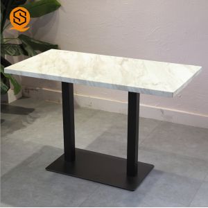 Country Style Marble Rectangle Dining Table With Stainless Steel Construction