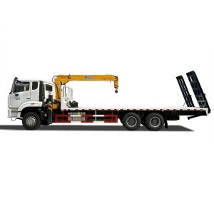 China Direct Factory SINOTRUK HOWO 6x4 20 Tons Flat Bed Truck Mounted 10 Tons Crane on sale