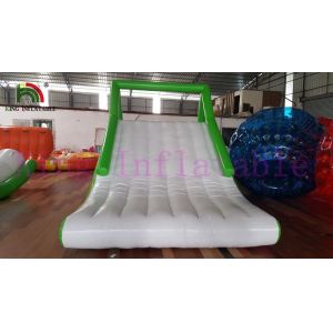 Green / White 0.9mm PVC Tarpaulin Blow Up Water Toy Floating Slide Rental