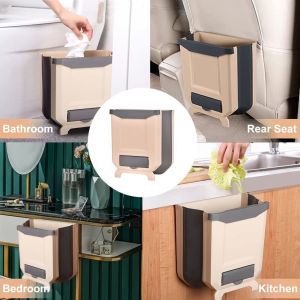 Collapsible Hang Small Plastic Garbage Can 2.4 Gallon Foldable Waste Bin for