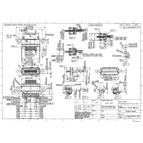Electrical USB 3.0 Connector Waterproof 24 Pin Female Connector Stainless Shell