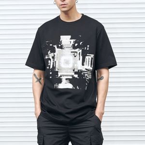 Black Color Stylish Mens T Shirts Polyester / Cotton Material Patchwork Pattern