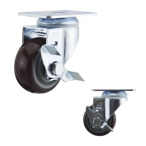 3 Inch Red Polyurethane Medium Duty Casters With Side Brake