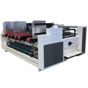 High Speed PLC Box Folding And Gluing Machine Double Piece Semi Automatic