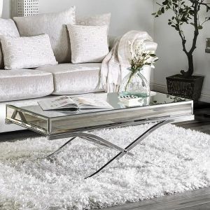 Luxury mirrored coffee table stanieless steel base glass top console table for