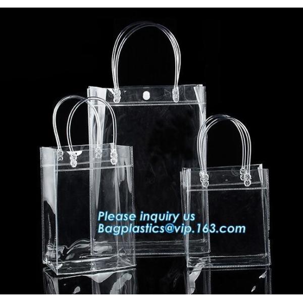 Customized PP/PVC/PETclear plastic gift bag, Reusable Single bottle wine bag Pvc wine bottle gift bag, plastic transpare