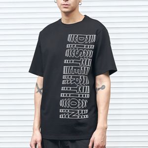 Black Color Stylish Mens T Shirts Polyester / Cotton Material Patchwork Pattern