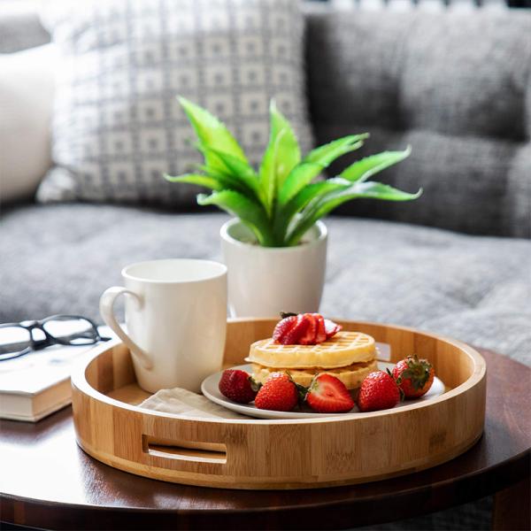 Customized Round Bamboo Circular Tray Serving For Kitchen Living Room Decoration