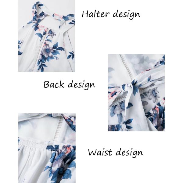 Bohemian Halter Backless Sleeveless Floral Printed Slit Maxi Long Dress for Woman