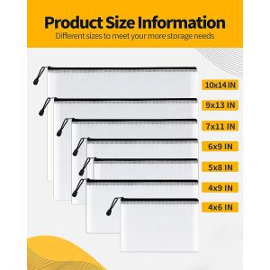 Mesh Zipper Pouch, Waterproof Zipper Bags, 8 Sizes Waterproof Plastic Document