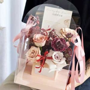 PVC Flower Packaging Boxes With Handle Clear Window Tote Bag Transparent