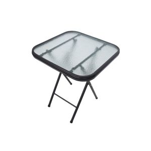 BSCI Outdoor Folding Square Tempered Glass Table With Powder Coated Frame