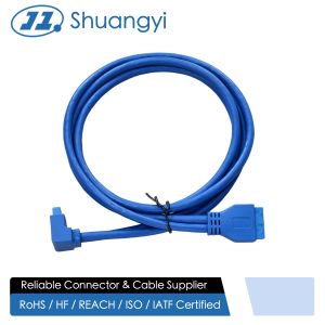 USB 3.0 20-Pin Internal Header Connector Cable, Right-Angle to Straight, Blue