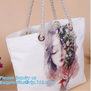 China Promotional custom portrait printing lady shoulder bag,cotton canvas shopping tote bag with cotton rope handle bagease p on sale