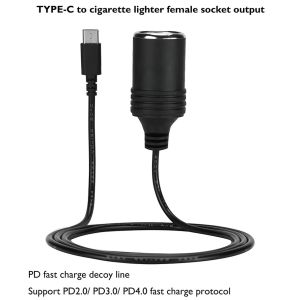 PD Charging 12v Output USB Type C Male to Cigarette Lighter Female Socket Plug