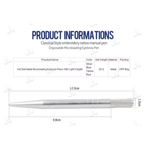 Aluminum Alloy Permanent Makeup Eyebrow Tattoo Pen Light Silver Pen