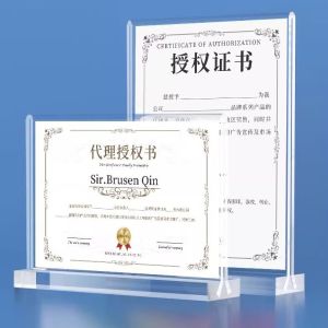 A4 Acrylic Advertising Display Tabletop T Shape Transparent Acrylic Certificate