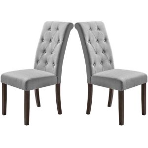 Tomile Gray Tufted Dining Chairs Set Of 2 / Upholstery Fabric Dining Chairs