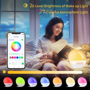 2022 New Smart APP Sunrise Wake up Light Alarm Clock with 8 Natural Music