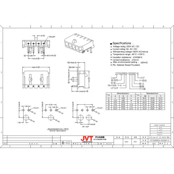 Tin - Plated Right Angle Automotive Connectors 3.0mm Pitch DIP Waterproof Connector