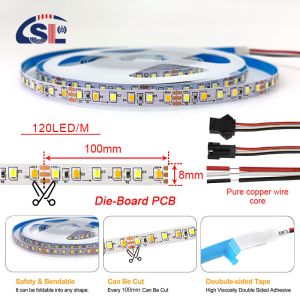 CCT 12V24V 8mm 120leds 3000K-6500K Flexible Dual Color Electroplate SMD2835 LED