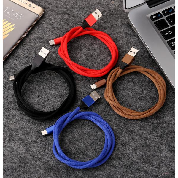 2.4A Fast Charging USB Type C Tinned Copper Nylon Braided Data Cable For Sumsang / Huawei Mobiles