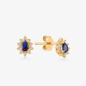 China Simply 18K Gold Plated Pear Sapphire and White Cubic Zircon Earrings for Engagement on sale