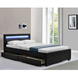 China LED Bed Double Upholstered Faux Leather Slatted Frame With Box on sale