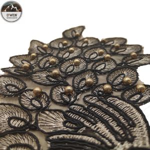 Handmade Pearls Custom Cloth Badges , Gold Rope Peacock Patches For Dresses