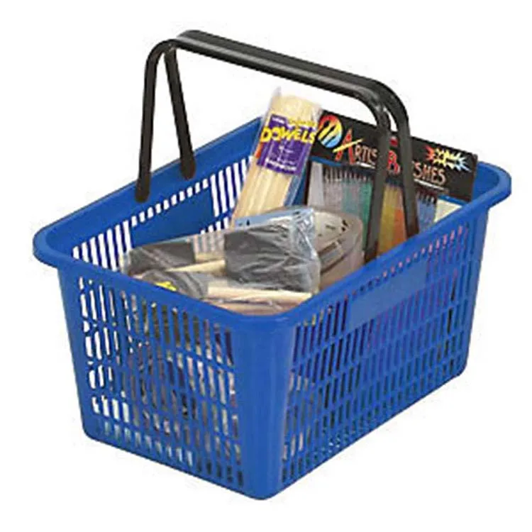 Factory Custom plastic blue supermarket shopping basket retail shopping basket