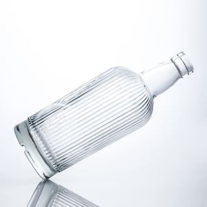 750ml Round Shape Glass Bottle with Stripe and Cork for Rum Vodka Whisky Tequila