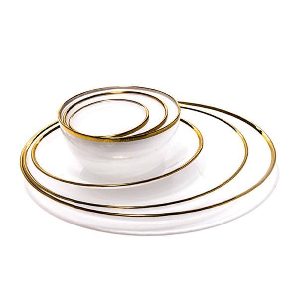 Custom Hand Blown13 Inch Glass Charger Plate with Bowl set with Gold Rim Heavy