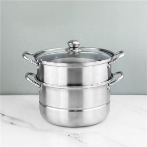Cheap Two Layer Stainless Steel Steamer Pot With Handles Glass Lid for sale