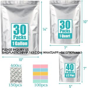 Mylar Bags For Food Storage With Oxygen Absorbers & Labels, 10 Mil Thick 3 Sizes
