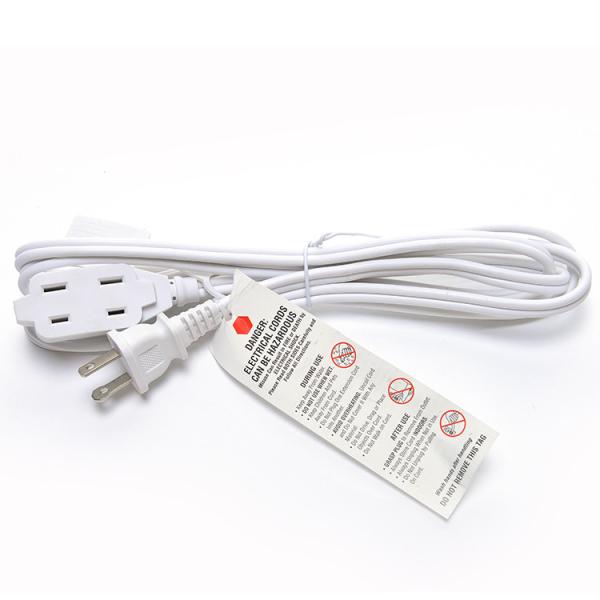 White ETL Standard 2 Pin Plug With 18 AWG Cable Nema 1-15p to 1-15r Male to