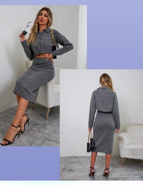 Quality Solid Pattern Top and Skirt set Ladies Sweater with soft warm and Hand Wash Care Instructions wholesale