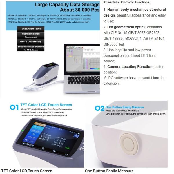 Grating 8mm 3nh Spectrophotometer 400-700nm Wavelength With Color Matching Software