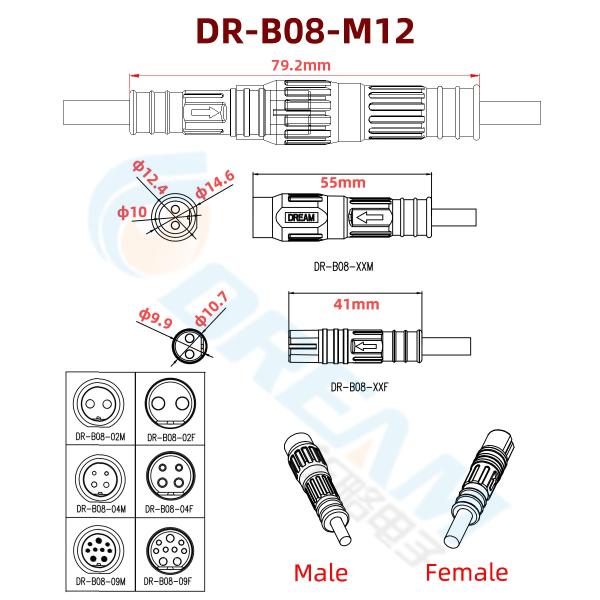IP66 M12 Ebike 2pin 4pin 9pin 2 4 9 Pin Motor Waterproof Cable Connector E Bike Bicycle Ebike Motor Connector