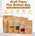Kraft paper 3 side seal bag,kraft flat bottom bag, waterproof, moisture