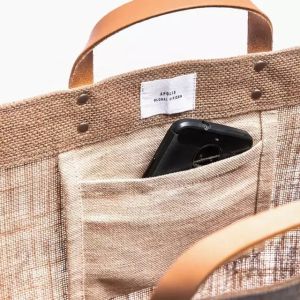 Hemp Inside Laminated Burlap Jute Bag With Leather Handle