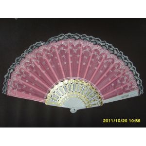 23cm lace hand fan with plastic ribs and lace fabric, can print logo or design