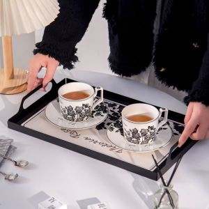 Ramadan Ceramic Tray With Gold Rim Handles Handpainted Eid Al Fitr Porcelain