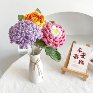 Handmade Knitted Pile Artificial Flower Bouquet with Lotus and Peony Flowers A