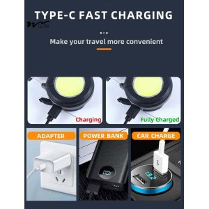 COB Mini Keychain Flashlight Rechargeable LED Torch Pocket Light 4 Modes for